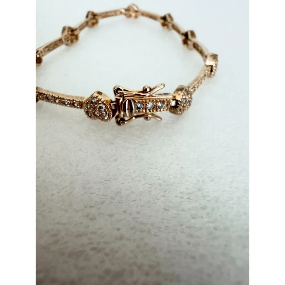 925 Sterling Silver Gold Plated Cubic Zirconia Pave Heart Links Tennis Bracelet